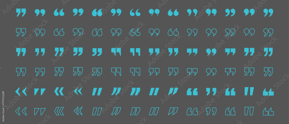 Obraz premium Quotation marks vector icon set blue outline symbol collection