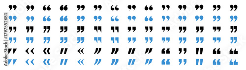 Quotation marks vector icon set black and blue symbol collection on transparent background