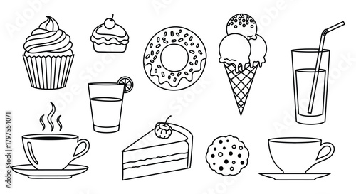 Line art dessert collection vector illustration design set