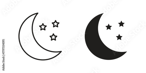 Night icons with simple flat and thin stroke style