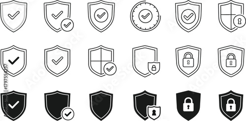 Collection of hand drawn shield icons representing security and protection