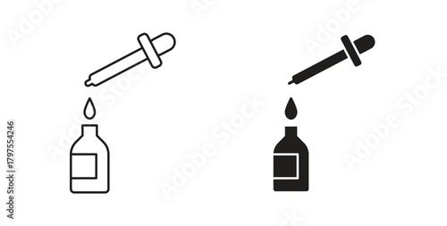 Oil dropper bottle icons with simple flat and thin stroke style