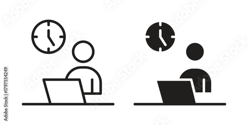 Office hours icons with simple flat and thin stroke style