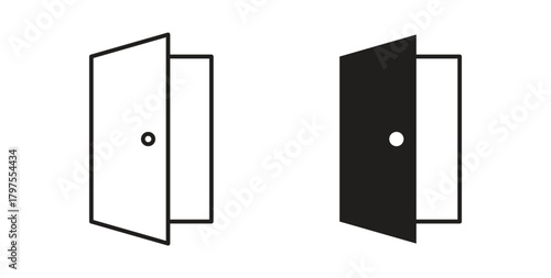 Open door icons with simple flat and thin stroke style