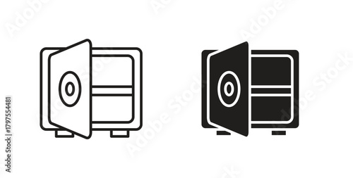Open safe icons with simple flat and thin stroke style