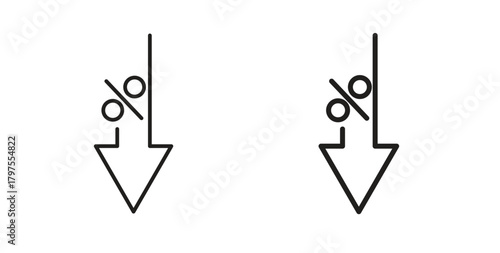 Percent down icons with simple flat and thin stroke style