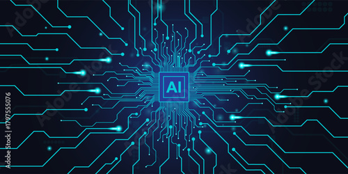 Artificial intelligence circuit line style. Machine learning design. Smart network digital technology. AI. Vector illustration