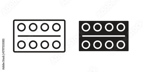 Pill blisters with simple flat and thin stroke style icons with simple flat and thin stroke style