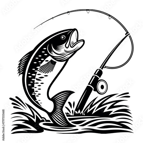 Fishing rod trout silhouette
