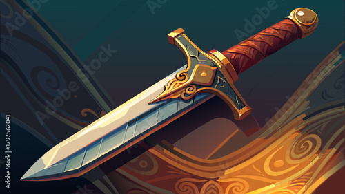 Very beautiful engraved medieval sword and vintage dagger in PNG format, showcasing intricate metalwork, detailed hilt designs, and historical weapon craftsmanship in a clean, isolated presentation.