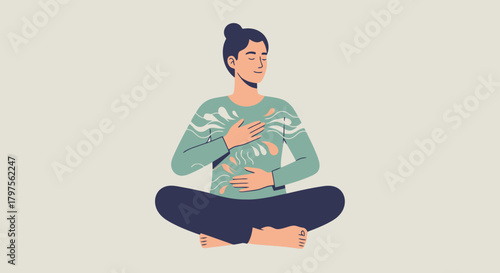 Woman Meditating and Practicing Deep Breathing for Inner Peace and Mindfulness