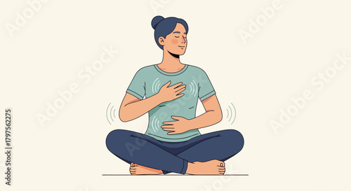 Woman Meditating with Eyes Closed Practicing Deep Breathing Exercise for Stress Relief and Calmness