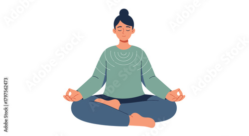 Woman Meditating in Lotus Pose for Serenity and Mindfulness Vector Illustration