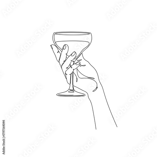 Hand holding a cocktail glass in minimalist line art style  