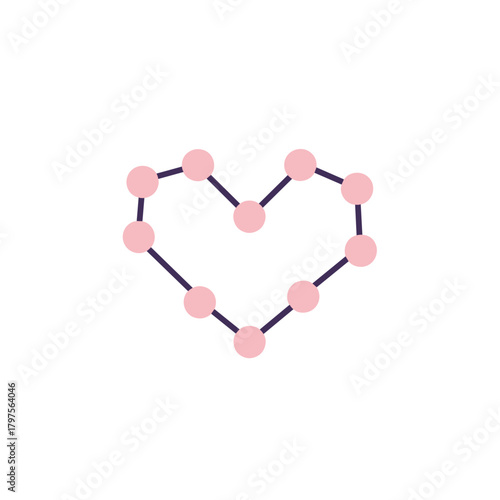 Pink dotted heart shape created with linked circles and lines  