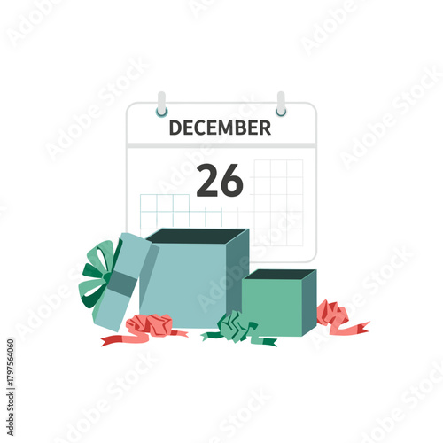 December 26 calendar with opened gifts and festive decorations  