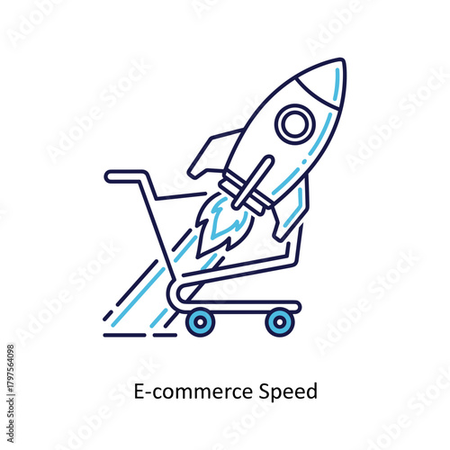 Rocket launching from shopping cart in illustrative style  
