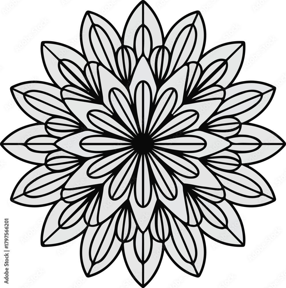 Fototapeta premium Black and white abstract floral vector illustration with flower and leaves