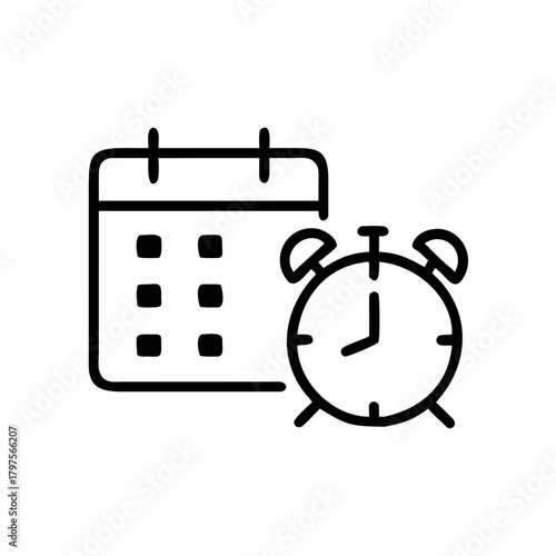 Calendar and alarm clock in minimalist line art style  