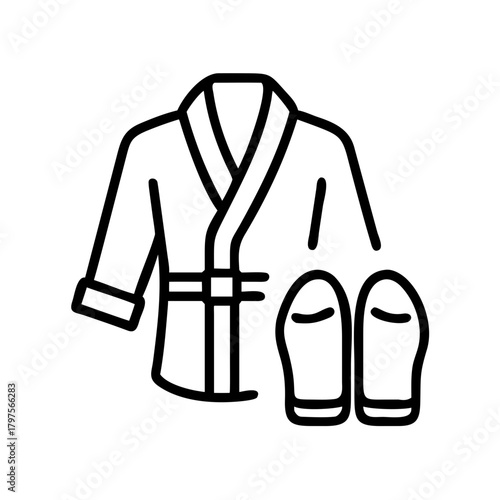 Bathrobe and slippers in minimalist line art style  