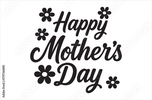 A decorative happy mother s day text with floral embellishments design