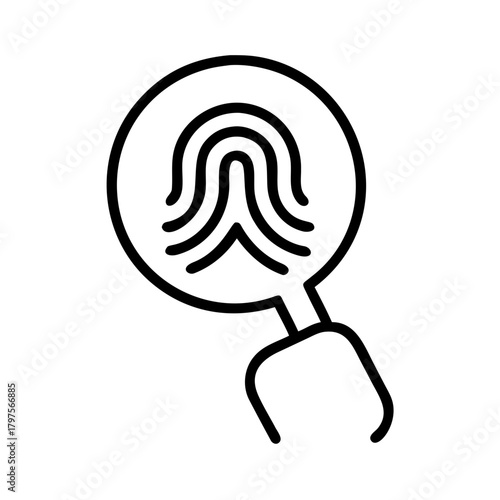 Fingerprint under magnifying glass in simple line art style  