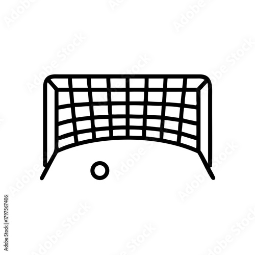 Goal net with ball in a minimalist black and white design  