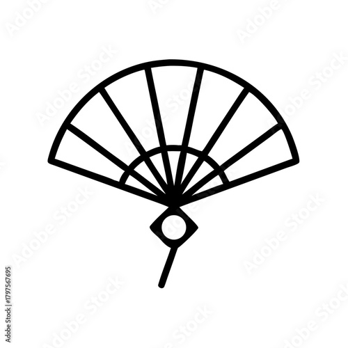 Japanese paper fan in minimalist design with black outline  