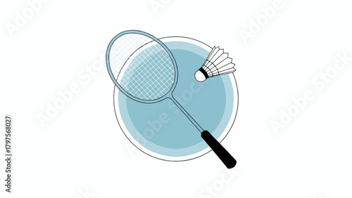 Elegant badminton racket and shuttlecock vector illustration for sports enthusiasts graphic design projects and active lifestyle promotion with pastel blue backdrop