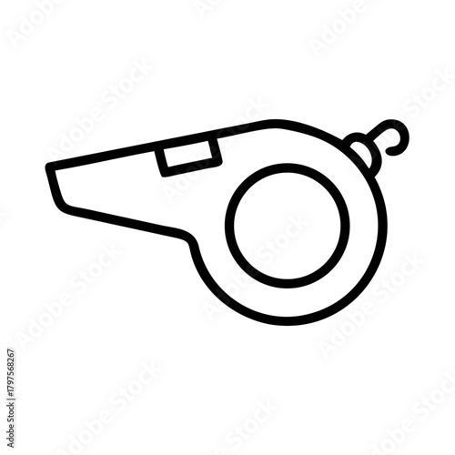 Black and white referee whistle in minimalistic design  