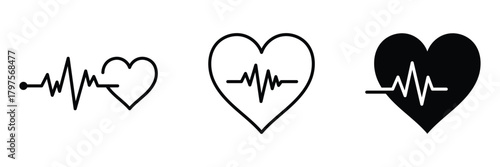 Heart beat pulse cardiogram wave icon, pulse Silhouette, pulse icon set