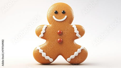 Cute Gingerbread Man Cookie with Icing and Colorful Buttons.