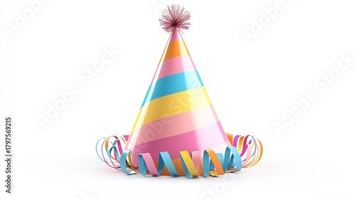 Colorful Party Hat with Streamers for Festive Celebrations.
