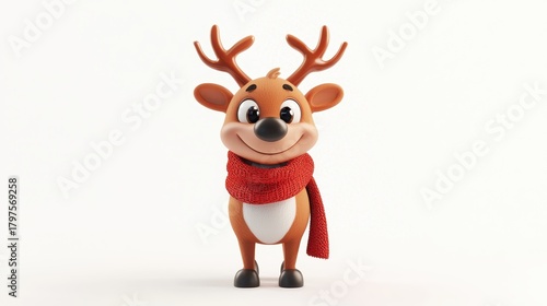Cute cartoon reindeer character wearing a red scarf for holidays.