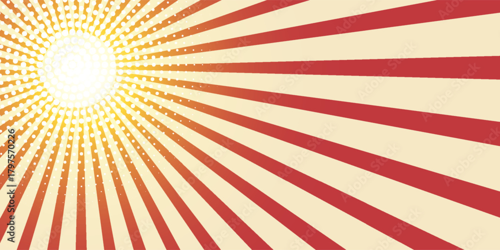 Obraz premium Red sunburst lines on yellow Background. Light sun rays pattern.eps10