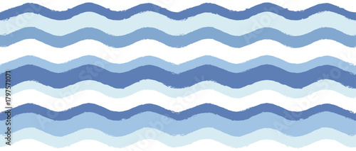 Seamless Wave Pattern, Hand drawn water sea vector background. Wavy beach print, curly grunge paint lines, watercolor stripes