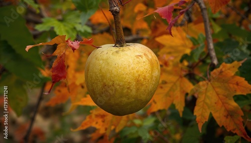 Colocynth fruit on a farm background, showcasing agricultural growth and seasonal change
