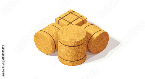 Golden hay bales stacked in a charming rural setting, perfect for autumn harvest festivals and rustic countryside designs