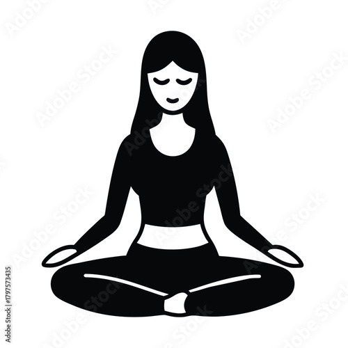 line art woman meditating calmly on white background
