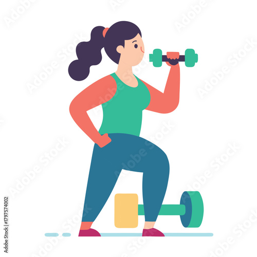 Woman Drinking Water During Dumbbell Workout