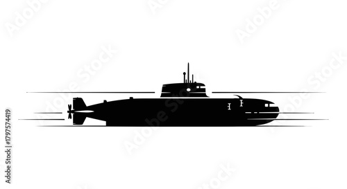 Submarine silhouette black and white vector illustration art