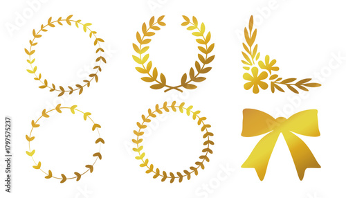 Golden Wreath Set with a bow for decorating medals, awards, diplomas, certificates and invitations.