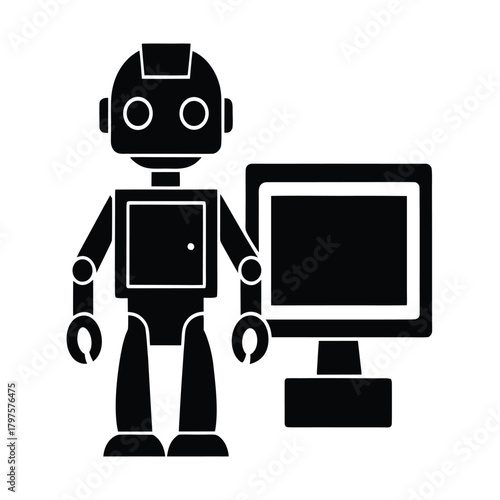 AI Robot Trading on Computer Screen Silhouette