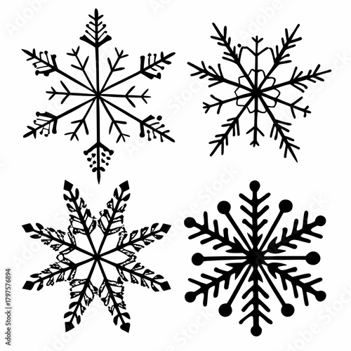 Four unique snowflake designs for winter holidays
