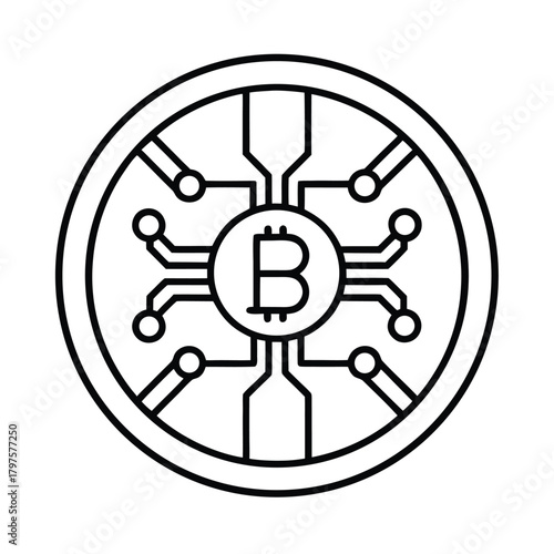 Bitcoin Symbol Inside Circle Minimalist Line Art