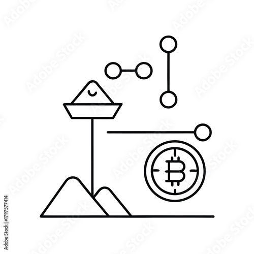 Bitcoin Mining Process Minimal Line Art