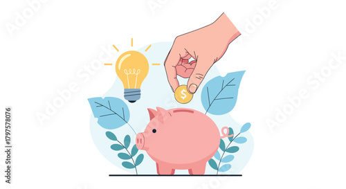 Save money and generate creative ideas for business success with a cute piggy bank and bright light bulb inspiration concept design