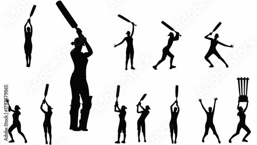 Dynamic cricket team silhouettes celebrating victory and athletic prowess, perfect for sports branding and promotional materials originally from vector graphics