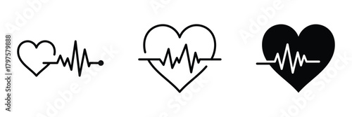 Continuous line drawing of heartbeat monitor pulse, heart rate. Heart monitor vector set