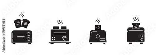 toaster minimal flat icon set, black color and white background